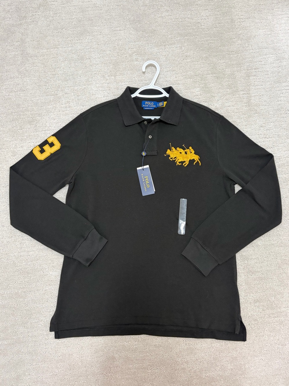 Polo by Ralph Lauren Black Long-Sleeve Polo Size Large